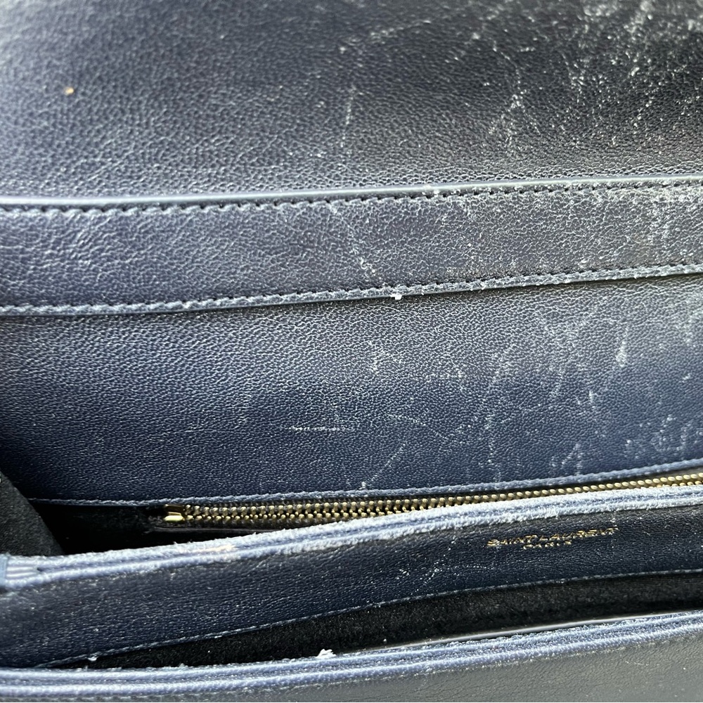 Saint Laurent  Quilted Leather Shoulder Bag in Navy with Gold YSL Logo - Picture 12 of 16